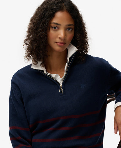 Cotton Half Zip Knit | Richest Navy Port Stripe