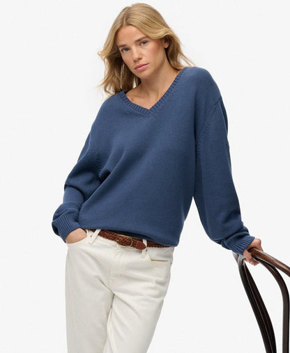 Oversized V Neck Jumper | Vintage Blue