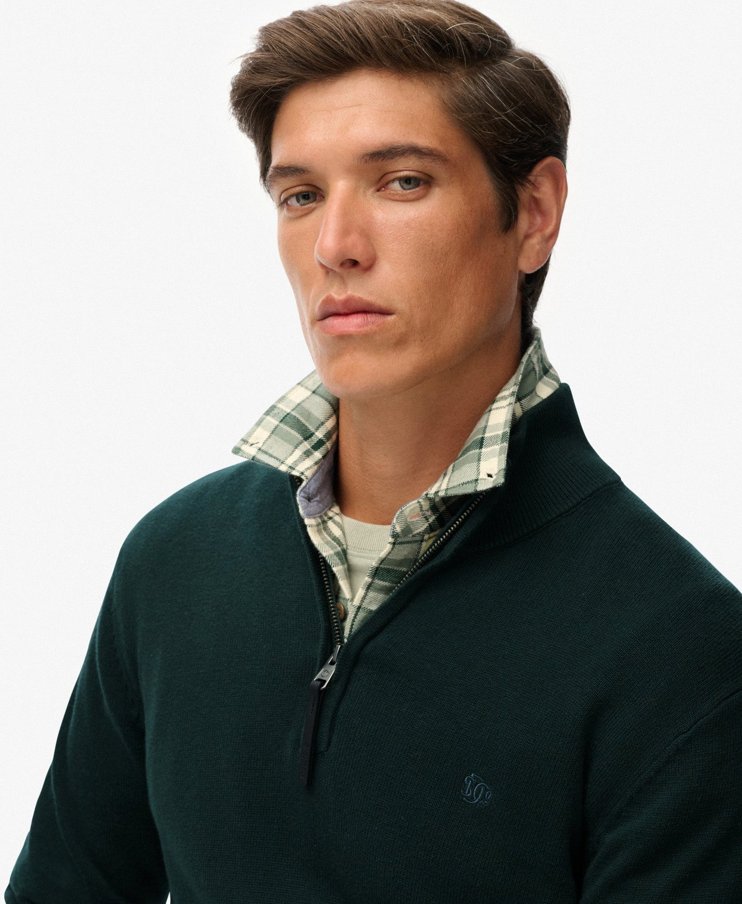 Slim Fit Essentials Cotton Half Zip | Enamel Green Marle