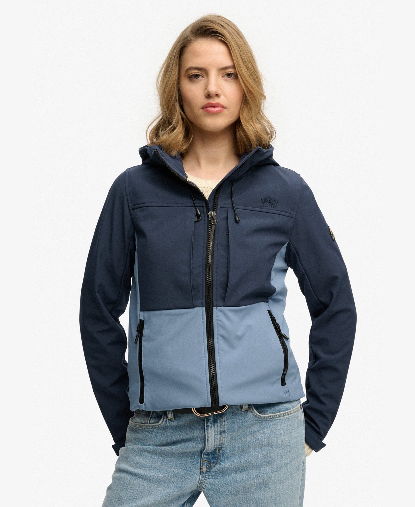 Hooded Colourblock Trekker Slim Fit Jacket | Lauren Navy/Tidal Blue