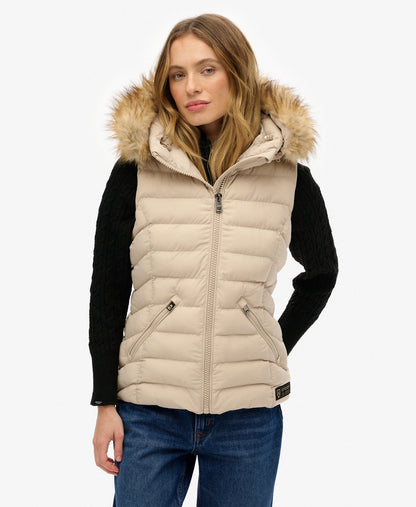 Fuji Faux Fur Hooded Slim Fit Gilet | Chateau Grey