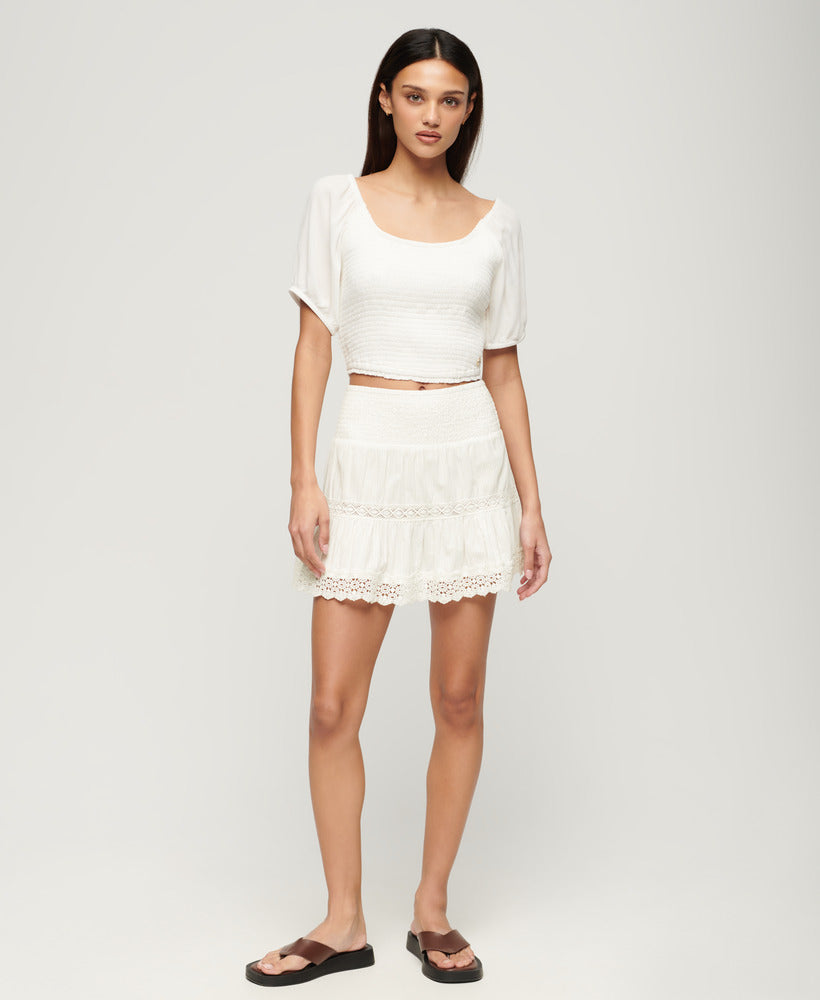 Ibiza Lace Mix Mini Skirt | Off White