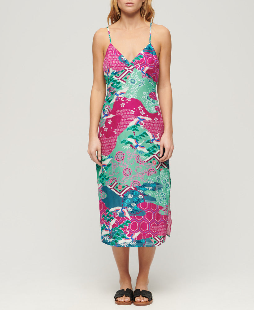 Printed Midi Slip Cami Slim Fit Dress | Magenta Stork Cloud