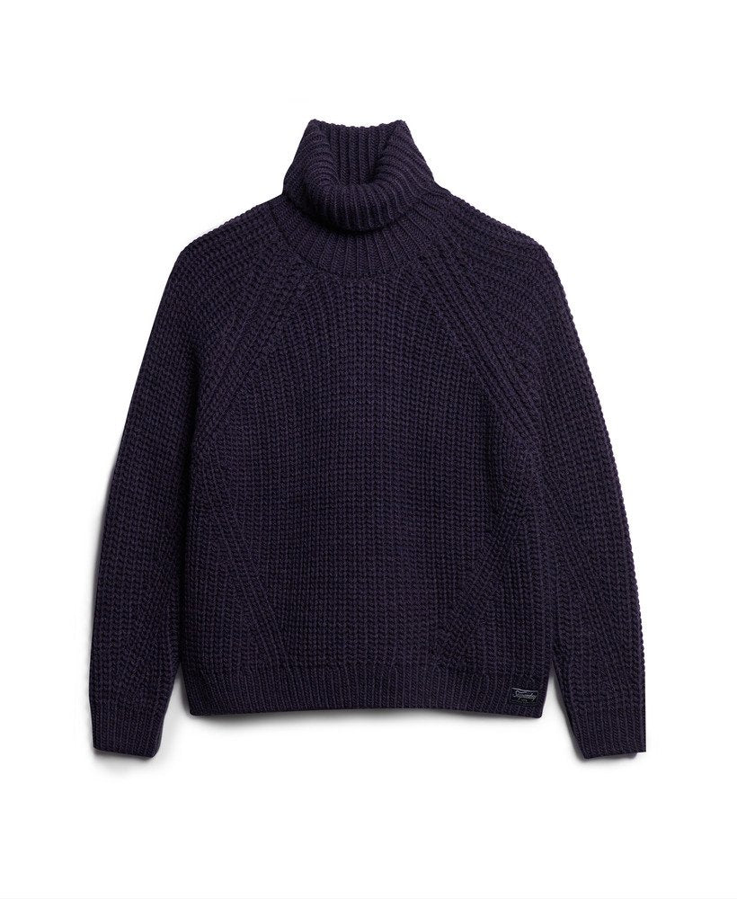 Slouchy Stitch Roll Neck Knit | Navy Marle