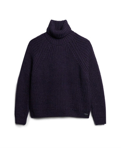 Slouchy Stitch Roll Neck Knit | Navy Marle
