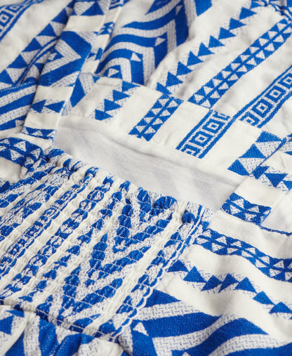 Statement Tiered Maxi Dress | Ecru Blue Emb