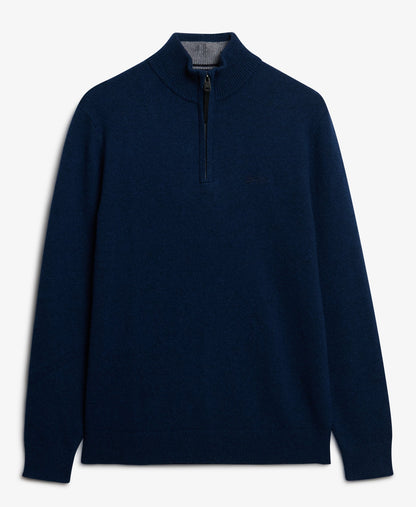 Wool Blend Half Zip Slim Fit Jumper | Dusk Navy Marle
