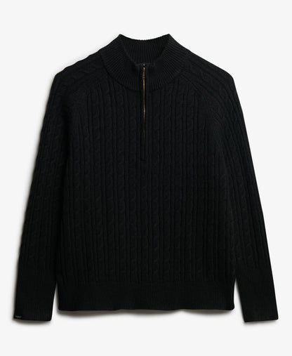 Brushed Cable Half Zip Knit | Black