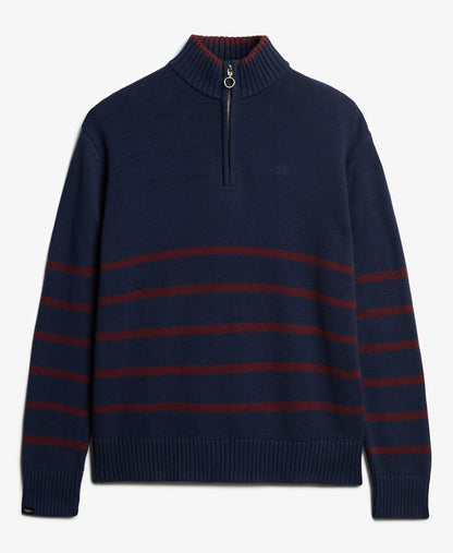 Cotton Half Zip Knit | Richest Navy Port Stripe