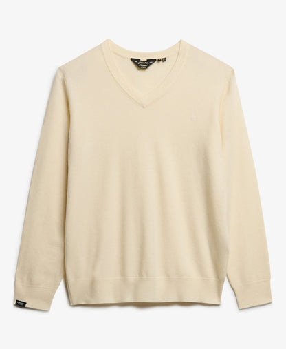 Classic V Neck Slim Fit Jumper | Cream Marle