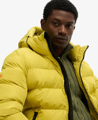 Hooded Sports Puffer Jacket | Wax Yellow
